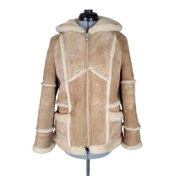 1970s The Sheepskin Factory Hooded Zip Front Shearling Jacket Women's XS/S - Picture 1 of 12